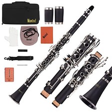 Bb Flat Clarinet - 17 Key Beginner Student Woodwind Instrument with 2 Barrels...