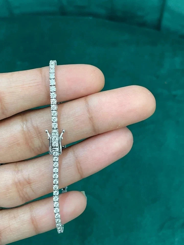 3 CT Round Cut Natural Diamond Wedding Gift Tennis Bracelet in 14k White Gold - Image 4 of 4