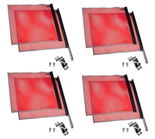 4Pk 18"x18" EZ Mount Red Safety Warning Flag w/ Mounting Kit Reflective Webbing