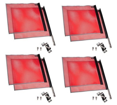 4Pk 18''x18'' EZ Mount Red Safety Warning Flag w/ Mounting Kit Reflective Webbing