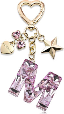 Cute Bling Keychain initial Letter Butterfly Star Pink Purple Gift for Women Gir