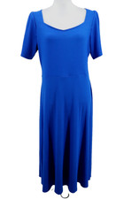 Loft Midi Ribbed Knit Dress Womens Size Large Blue Puff Short Sleeve Casual New