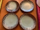 Vintage Set Of 4 Frankoma Embossed Mayan Plates 5.25” Great Detail Green & Brown