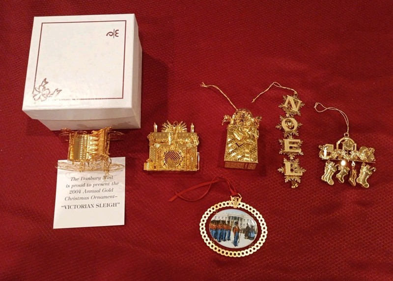 5 Danbury Mint Christmas Ornaments. Elc Pltd 23kt Gold & 1 '94 White Hse Ornmt!