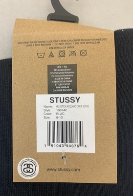 Stussy Mens Helvetica Jacquard Crew Socks in Black Size 8-13