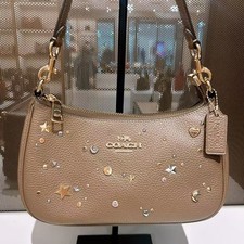 NWT COACH CCZ99 Teri Shoulder Bag With Rivets Gold/Dark Stone