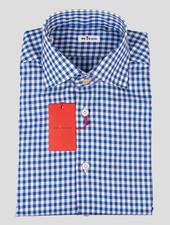 Kiton Blue White Cotton Shirt SKZ33 Man
