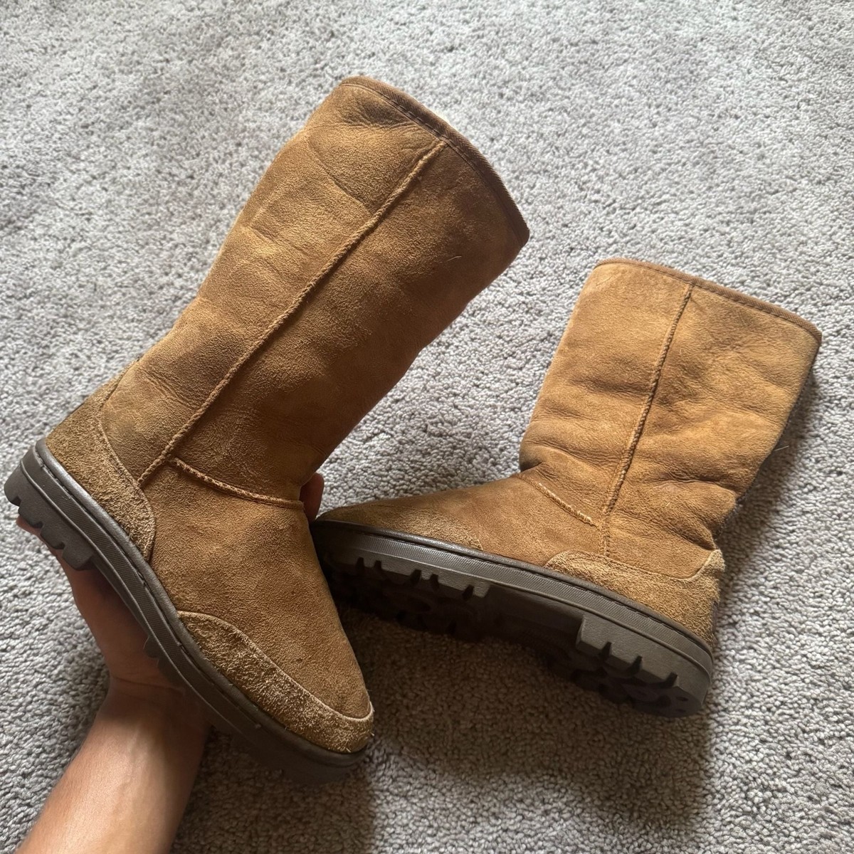 UGG Australia Chestnut Suede Sheepskin Tall Braid Boots View 3
