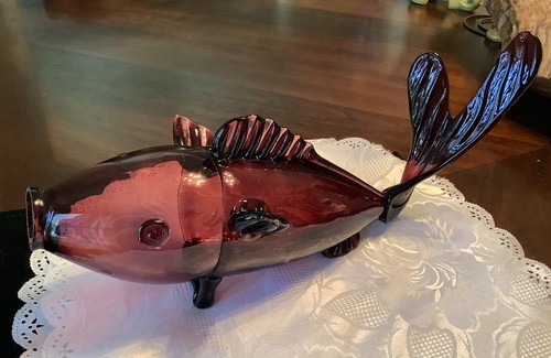 Large Amethyst hand blown glass purple fish figurine or bottle - Picture 7 of 12