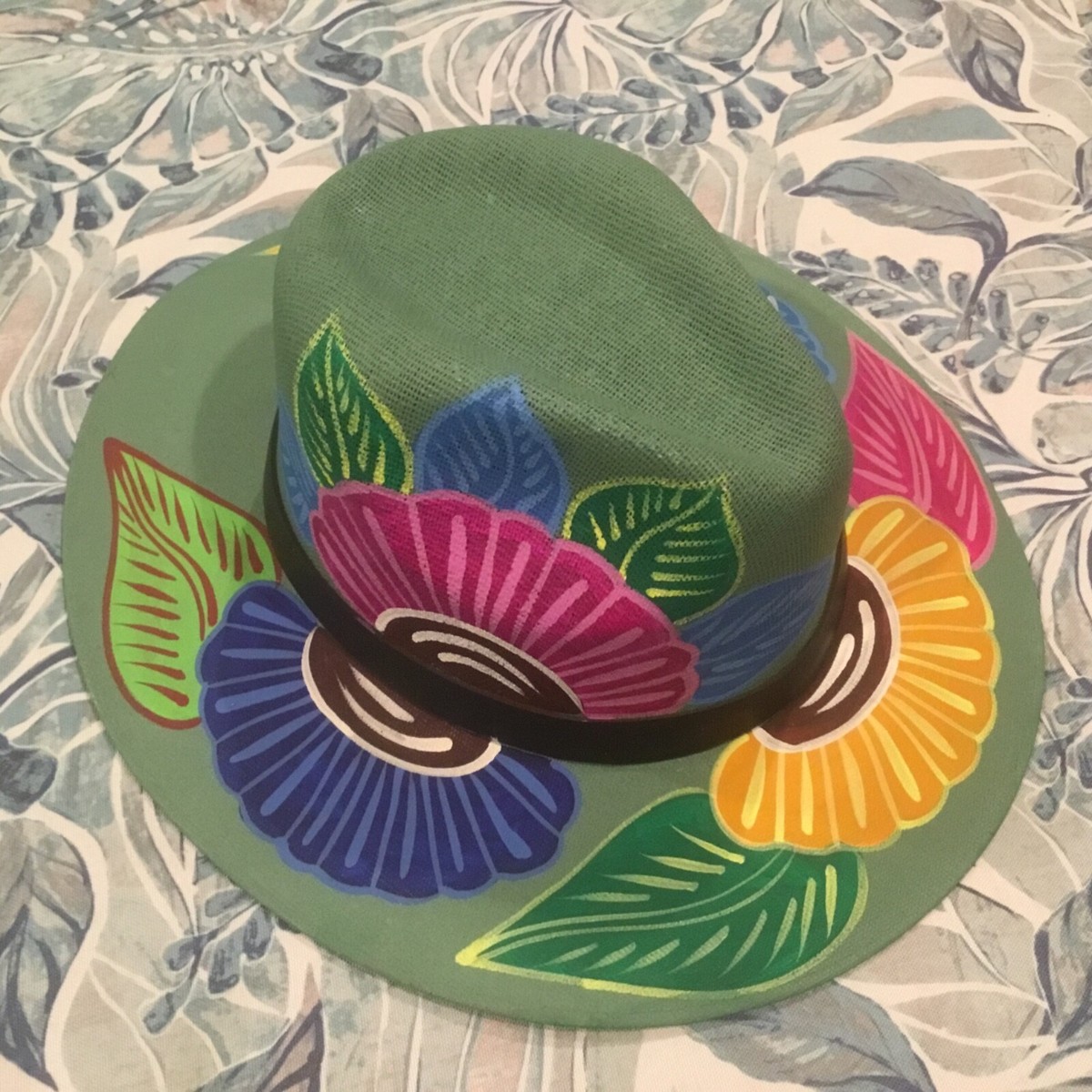 Mexican Artisan Hand Painted Fedora Floral Panama Bohemian  display picture 1