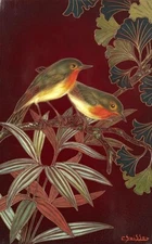 Robins 1932 Vintage Art Deco Print by Gaston Suisse – Crimson Botanical Japanese