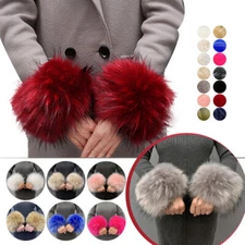 Women Fox Fur Gloves Imitation Fox Fur Cuffs Winter Warm Arm Warmer Bracelet