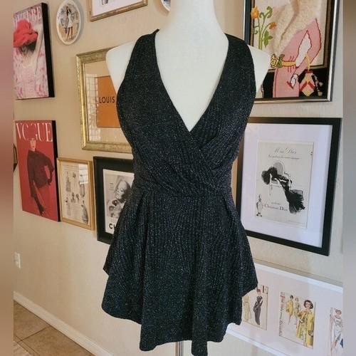 Vintage - Y2K Black Silver Shimmer Halter Romper - Picture 2 of 6
