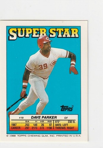 Tarjetas traseras adhesivas Topps Super Star 1988 - Dave Parker #19