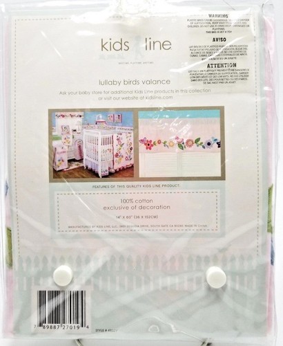 Kids Line Baby Girls Nursery Valance Lullaby Birds Toddler 60x14 New - Picture 2 of 3