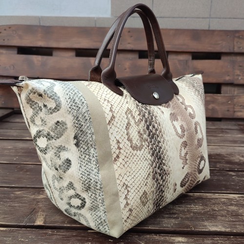 Longchamp Le Pliage Nylon Cream Python / Snake Print Medium Tote Shoulder Bag - Picture 6 of 24