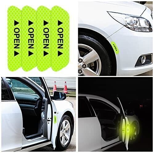 4PCS Green Car Door Open Warning Reflective Stickers Night Safety Luminous Decal - Picture 2 of 10