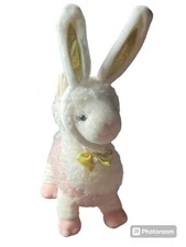 FAO Schwarz Easter Llama Plush Pink With Bunny Ears 12" Gold Glitter Ears & Bow