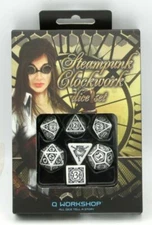 Q-Workshop Steampunk Clockwork Dice Set Caramel with White Etches 7 Piece D&D