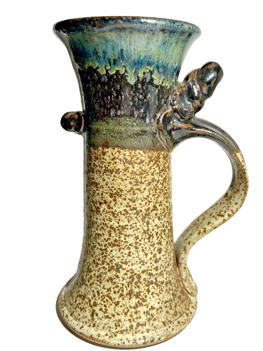 Vintage Stoneware Tankard Vase Mottled Lava Glaze Signed by Artist