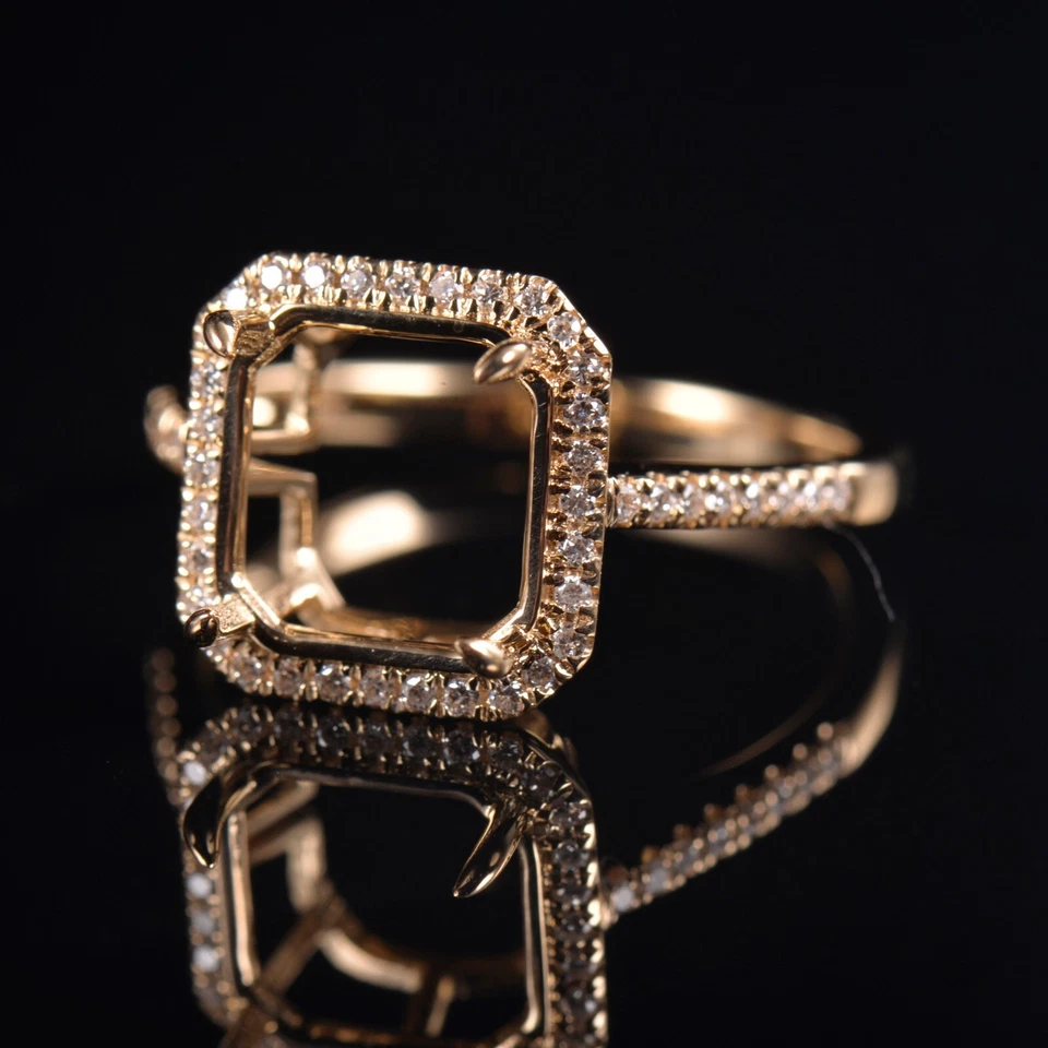 Custom Asscher Semi Mount Bridal Ring Square Cut 9x9MM Setting 14K Yellow Gold - Image 3 of 4