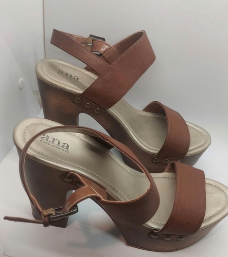 a.n.a. Women' s Lillie Heeled Block Open Toe Sandals Size 11M Brown - Picture 2 of 6