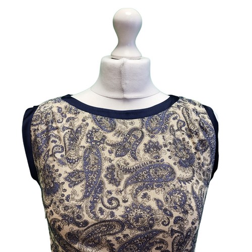 Mango Navy Blue Gold Paisley Sleeveless Maxi Formal Dress Women's UK S H286 - Picture 3 of 7