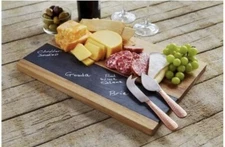 Cheese Board Set Acacia Wood 5 Piece Black Slate Copper Knives Gift Set