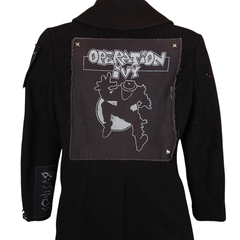 Vintage Punk Wool Coat Womens Size Small Black Y2K Operation Ivy