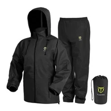 Rain Suit, Waterproof Breathable Lightweight Rainwear (Black Size XL)
