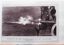 1915 WWI WW1 PRINT AMERICAN NAVY AT WORK FIRING TORPEDO SUBMARINE ABOVER WATER