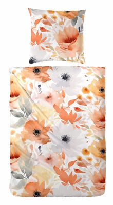 Westminster Feinbiber Bettwäsche 155x220 Blüten weiß orange silber 173093-18