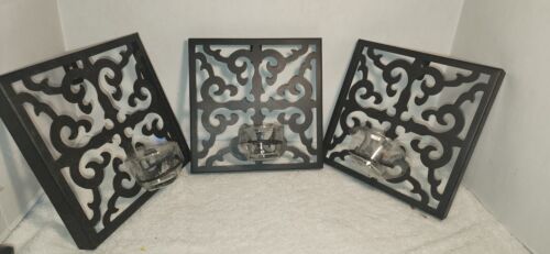 Decorative Wall Hanging  Sconces Votive Candle Holder Black Metal ~8" sq  New - Picture 1 of 4