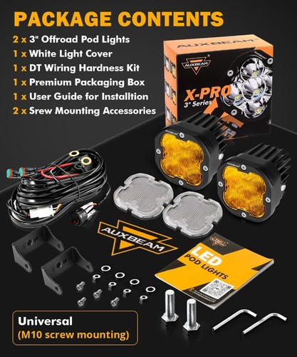 AUXBEAM 2PCS 3" 80W LED Work Driving Lights White & Amber Pod Lights for Chevy - Bild 9 von 12