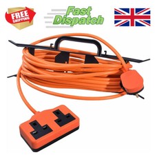 2 Way double Gang Orange Outdoor Garden Extension Lead Cable 13A 5m-35m