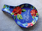 Pioneer Woman MAKE LIFE DELICIOUS Ceramic Spoon Rest Spring Bouquet Cobalt Blue