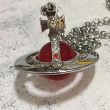 Vivienne Westwood Necklace Small Orb Silver x Red w/drawstring [EJ836