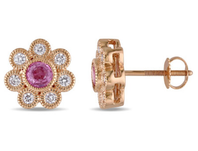 Amour Ohrstecker 14 Karat Roségold Diamant & rosa Saphir Blume