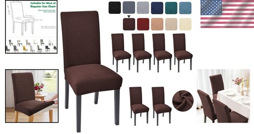 Modern Non-Slip Chocolate Chair Slipcovers Set of 6 - Perfect for Dining Rooms - Picture 2 of 9