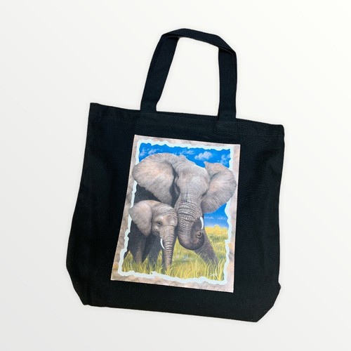 Elephant Tote bag 16"X17" Black graphic Bottom insert Beach School Everyday NEW
