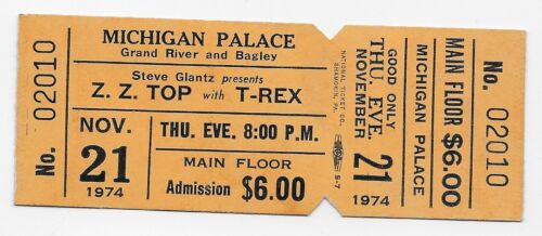 Z.Z. Top and T-Rex  1974 Unused Concert Ticket for the Michigan Palace - Picture 1 of 1