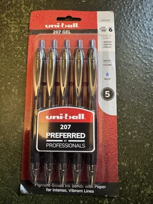 uni-ball 207 Retractable Gel Pens Medium Point 0.5mm BLUE Ink 5 Pack 1960305 - Image 1 of 4