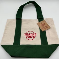 Trader Joe’s Mini Canvas Green Tote Bag 2025 Ltd. Edition NEW Embroidered Pocket