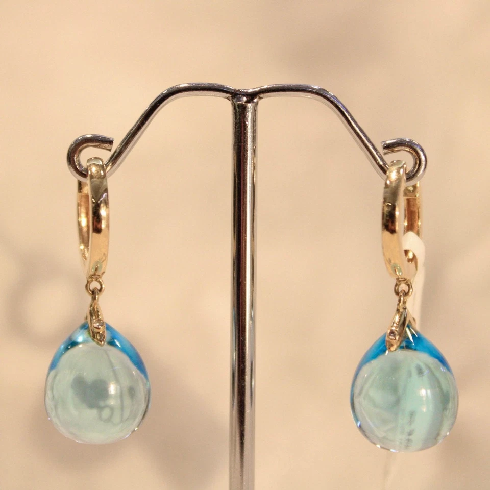 Minimalist 37 CTW AAA Swiss Blue Topaz and Diamond Drop Earring in 18K Gold - Image 2 of 4