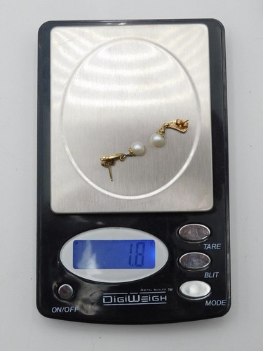 Par de pendientes colgantes de perlas de oro amarillo de 10K (1,9 g) - Imagen 4 de 5