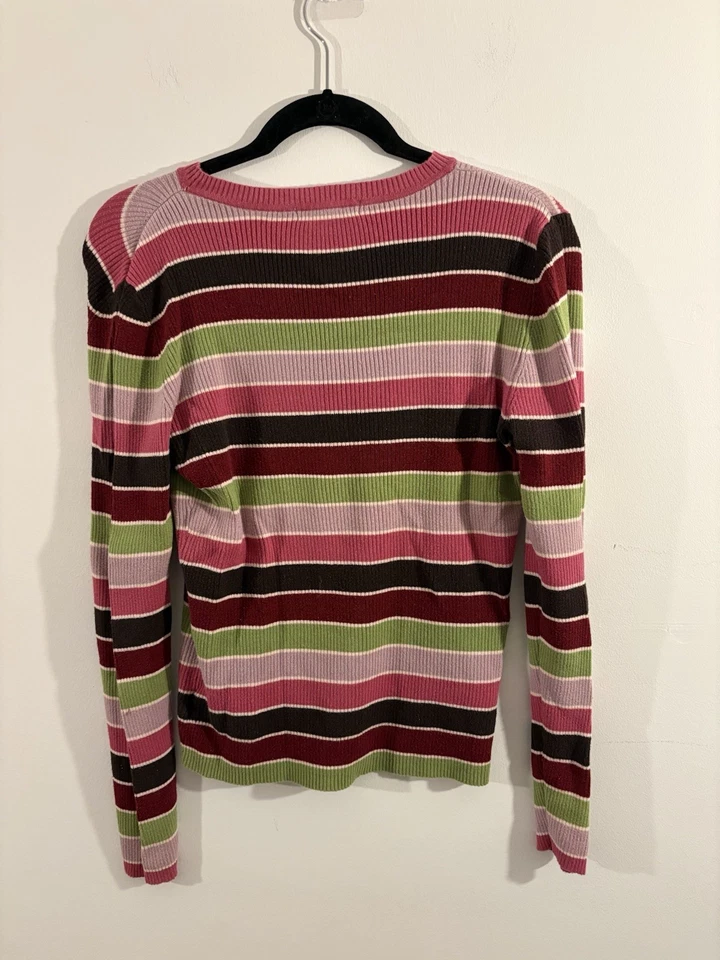 Suéter a Rayas Merona - Rosa Rojo Verde Marrón Rayas - Mujer’s M - Mezcla de Algodón Foto 3 de 4