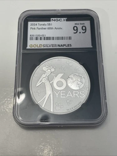 A61- 2024 Tuvalu Pink Panther 60th Anniversary 1oz Silver Coin NGC MS9.9