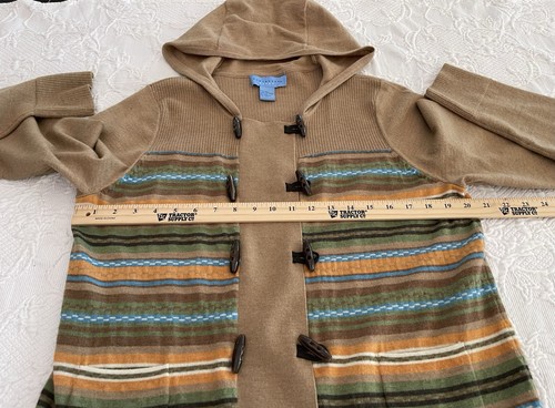 Doncaster Sport Toggle Buttons Hooded Cardigan Pockets Striped Wool Blend Lady L - Picture 2 of 10