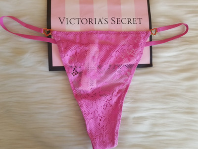 VICTORIA'S SECRET DREAM ANGELS LACE HEART HARDWARE THONG PANTY XL PEONY PINK NWT