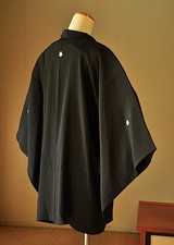 Antique Vintage Japanese Kimono Haori Black Jacket Silk Sakura Crest